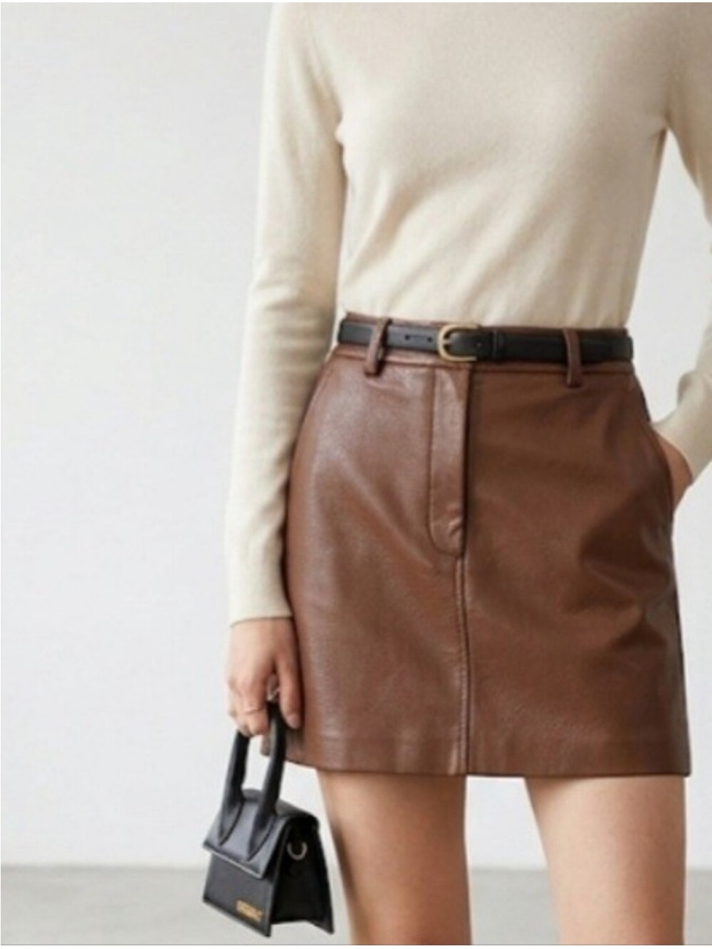 aritzia babaton chisel brown Faux Leather Mini Skirt